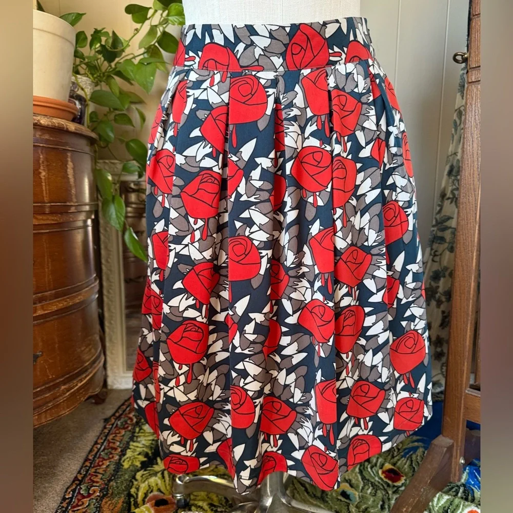 Anthropologie Comme Toi Lined Pleated Abstract Floral Skirt, Medium - Picture 2 of 10